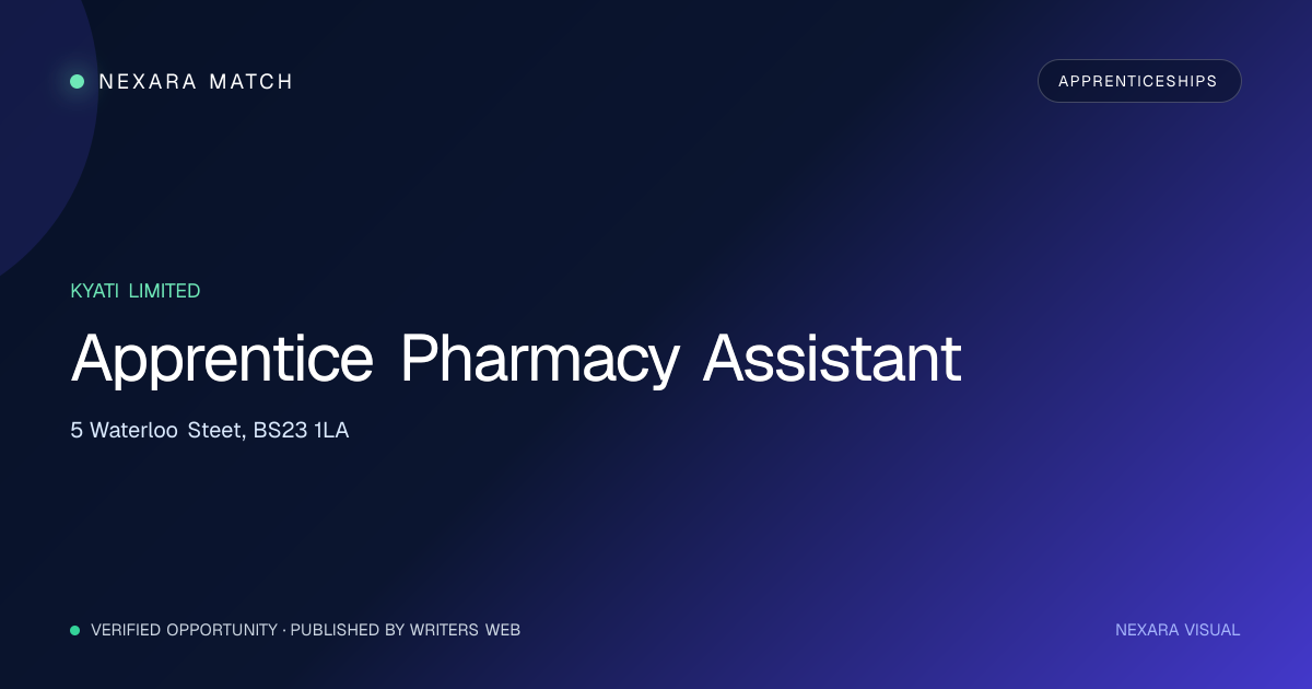 Apprentice Pharmacy Assistant NEXARA Match opportunity visual