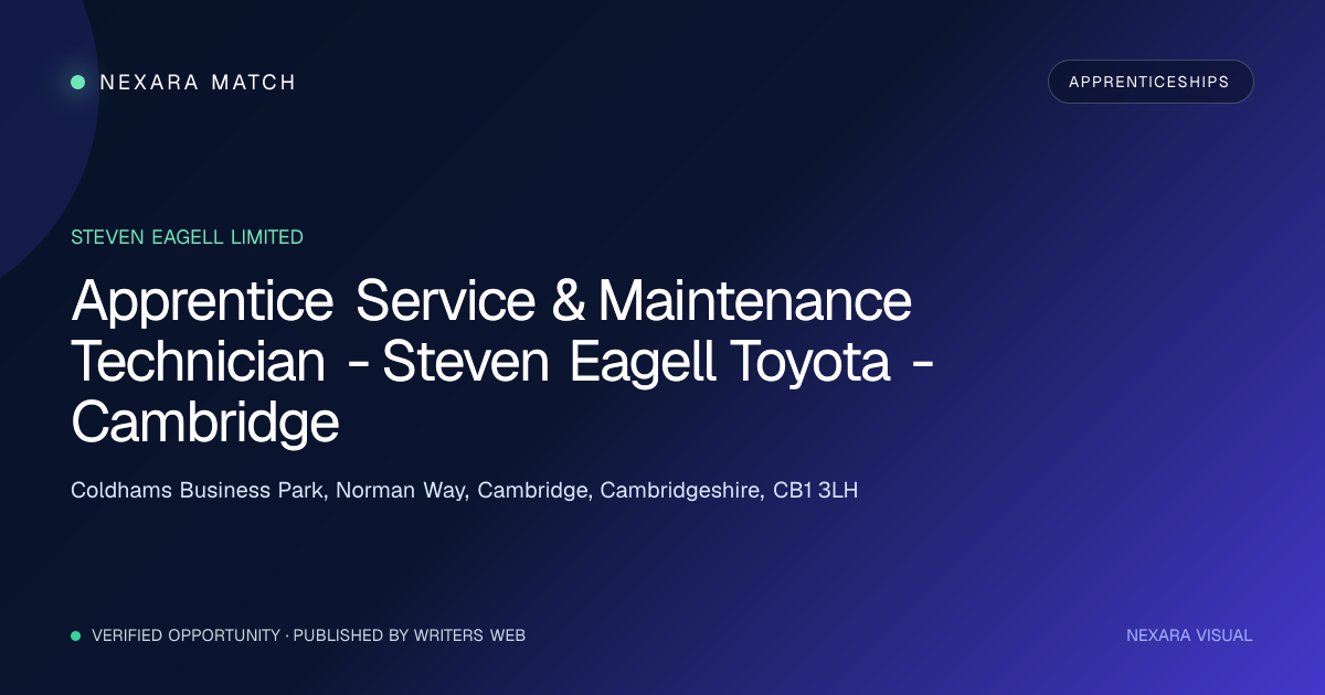 Apprentice Service & Maintenance Technician - Steven Eagell Toyota - Cambridge NEXARA Match opportunity visual