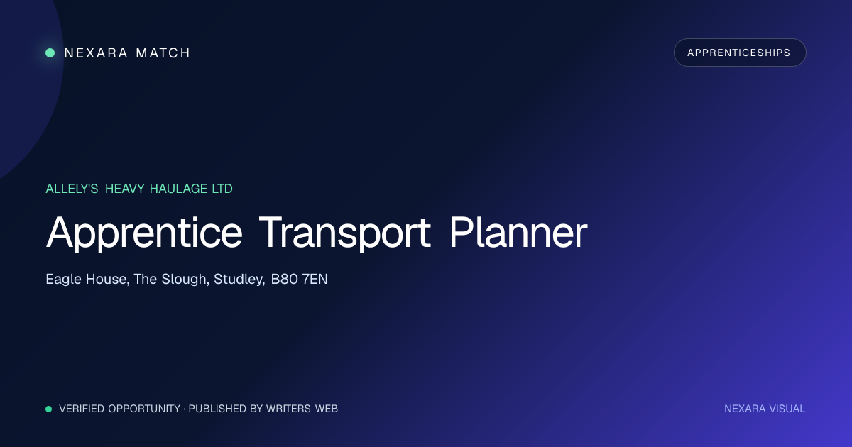 Apprentice Transport Planner NEXARA Match opportunity visual