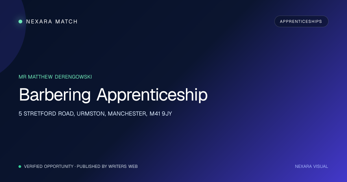 Barbering Apprenticeship NEXARA Match opportunity visual