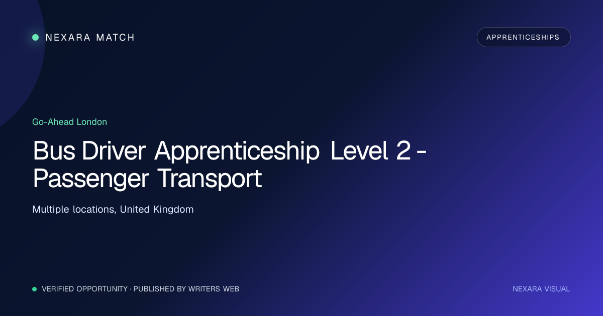 Bus Driver Apprenticeship Level 2 - Passenger Transport NEXARA Match opportunity visual