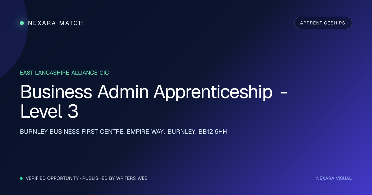 Business Admin Apprenticeship - Level 3 NEXARA Match opportunity visual