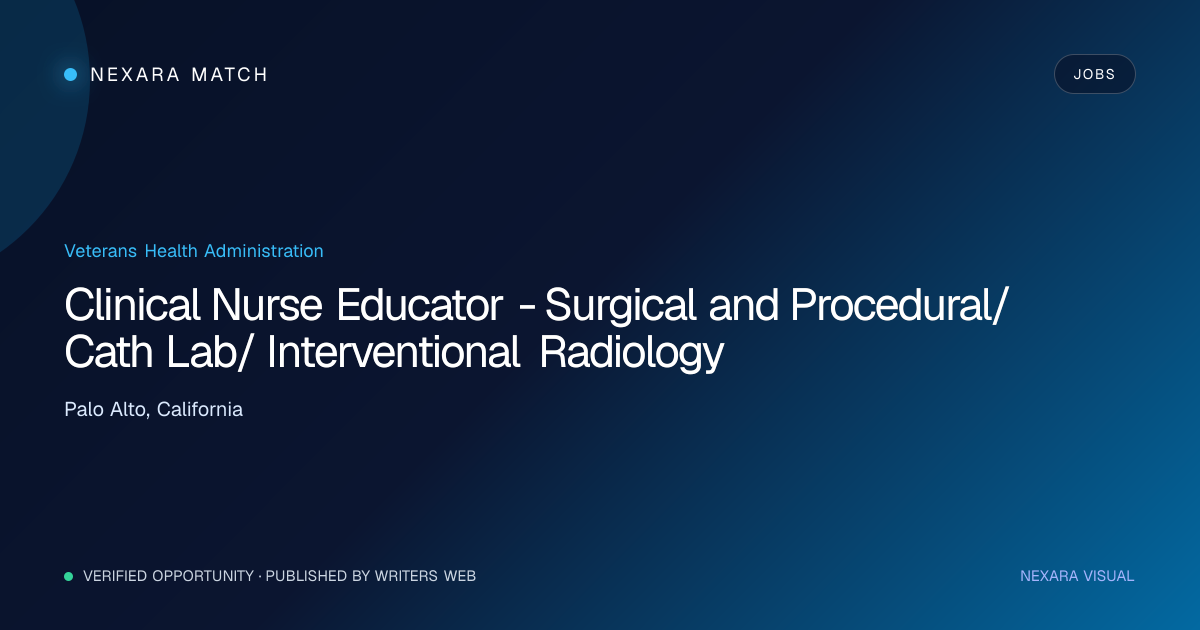 Clinical Nurse Educator - Surgical and Procedural/Cath Lab/ Interventional Radiology NEXARA Match opportunity visual