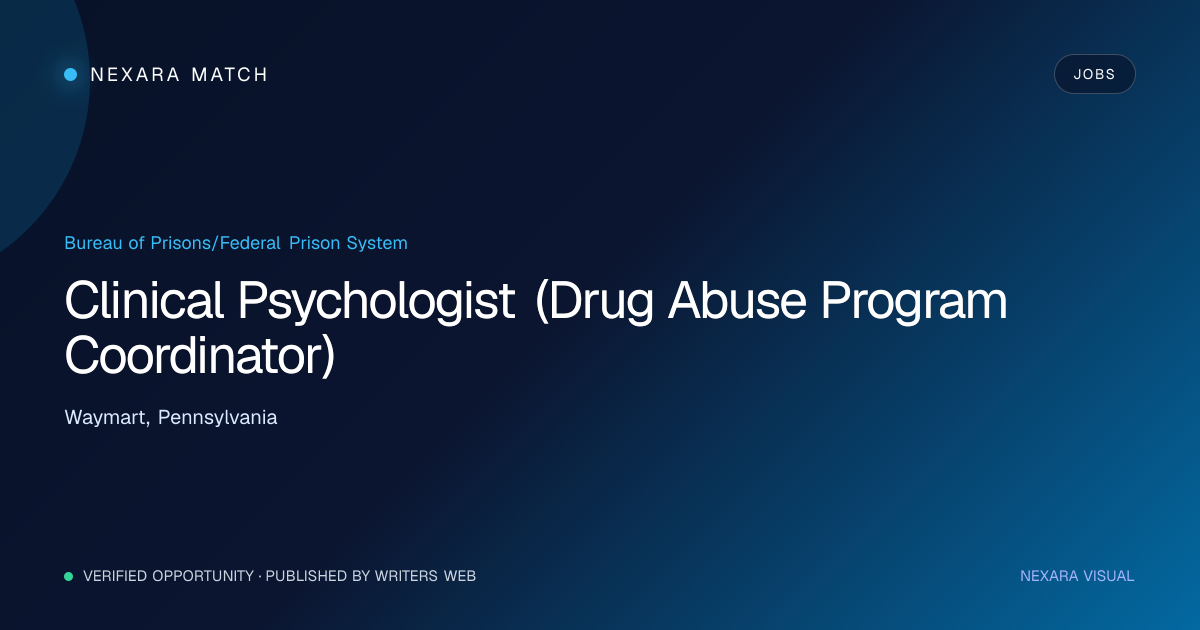 Clinical Psychologist (Drug Abuse Program Coordinator) NEXARA Match opportunity visual