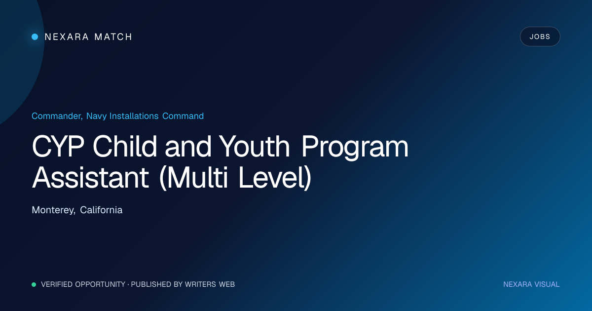 CYP Child and Youth Program Assistant (Multi Level) NEXARA Match opportunity visual