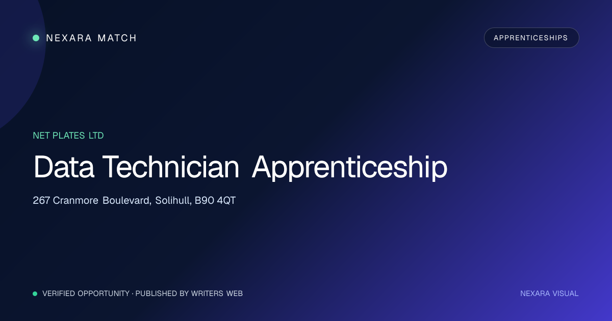 Data Technician Apprenticeship NEXARA Match opportunity visual