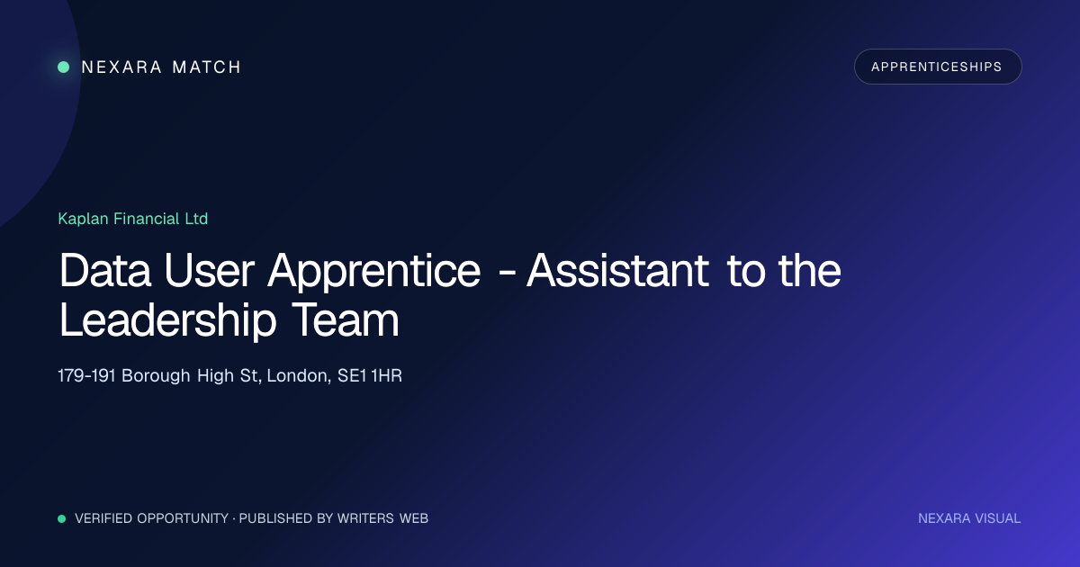 Data User Apprentice - Assistant to the Leadership Team NEXARA Match opportunity visual