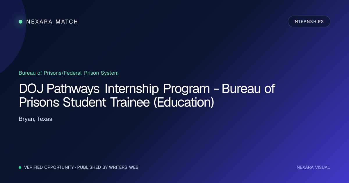 DOJ Pathways Internship Program - Bureau of Prisons Student Trainee (Education) NEXARA Match opportunity visual