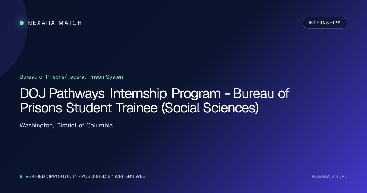DOJ Pathways Internship Program - Bureau of Prisons Student Trainee (Social Sciences) NEXARA Match opportunity visual