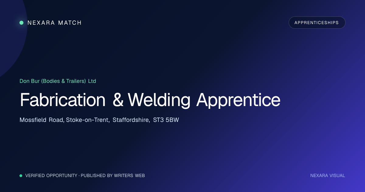 Fabrication & Welding Apprentice NEXARA Match opportunity visual