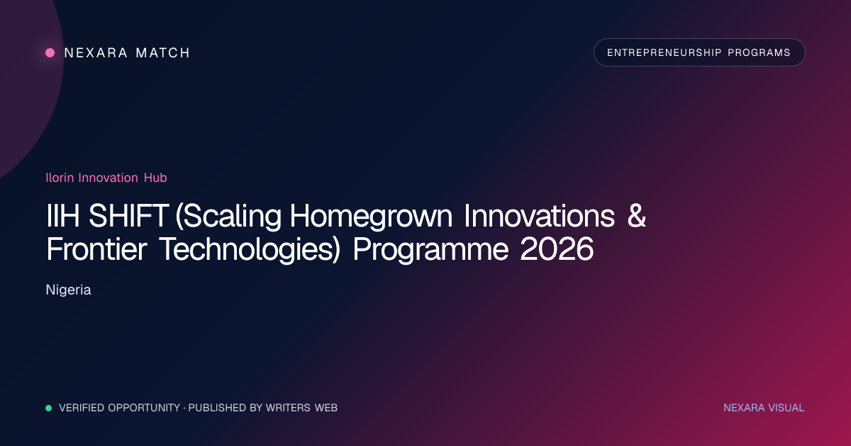 IIH SHIFT (Scaling Homegrown Innovations & Frontier Technologies) Programme 2026 NEXARA Match opportunity visual