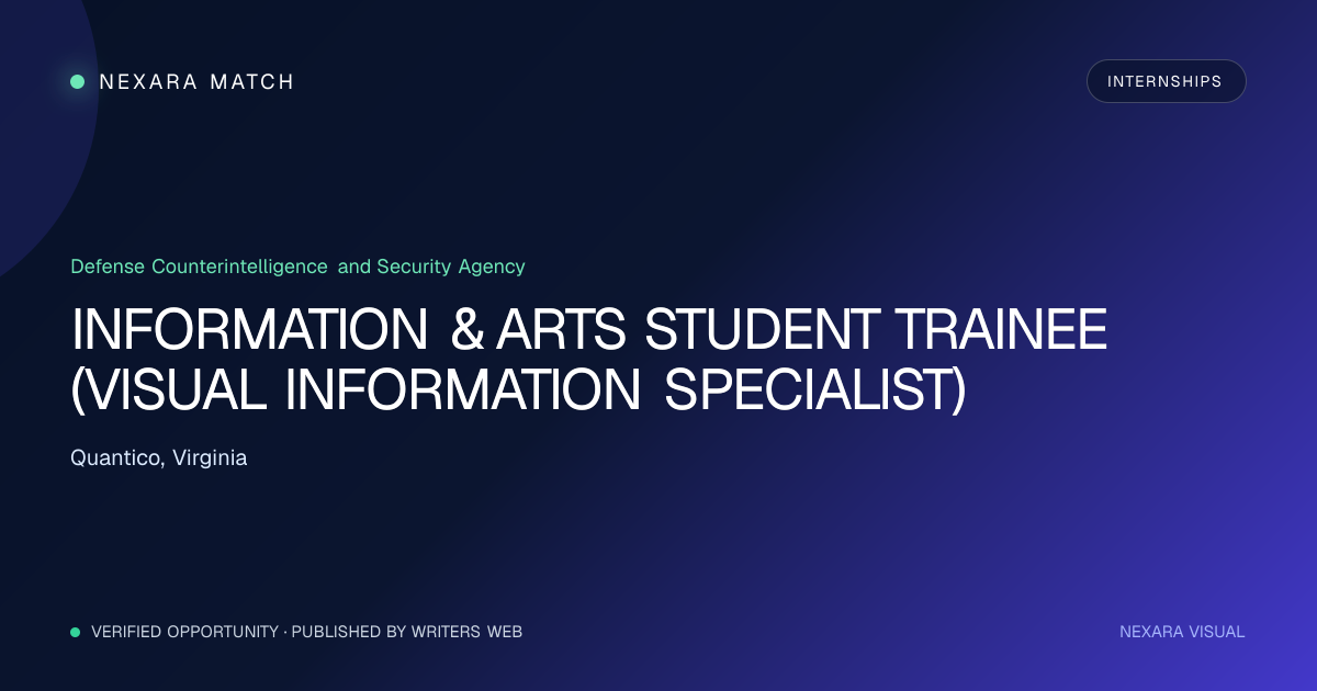 INFORMATION & ARTS STUDENT TRAINEE (VISUAL INFORMATION SPECIALIST) NEXARA Match opportunity visual