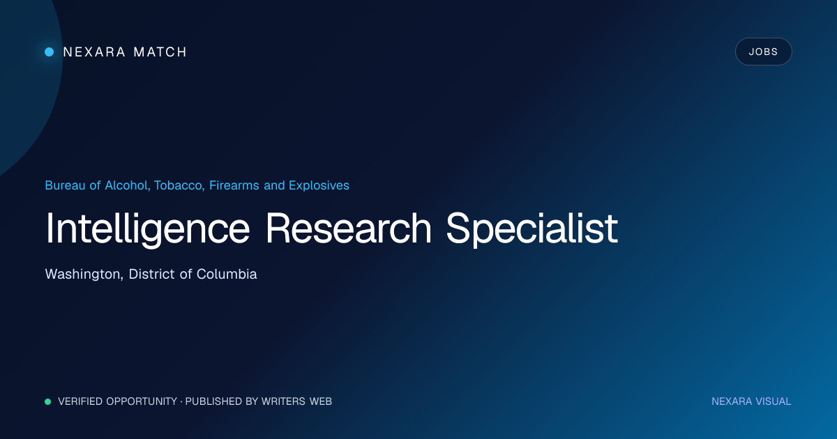 Intelligence Research Specialist NEXARA Match opportunity visual