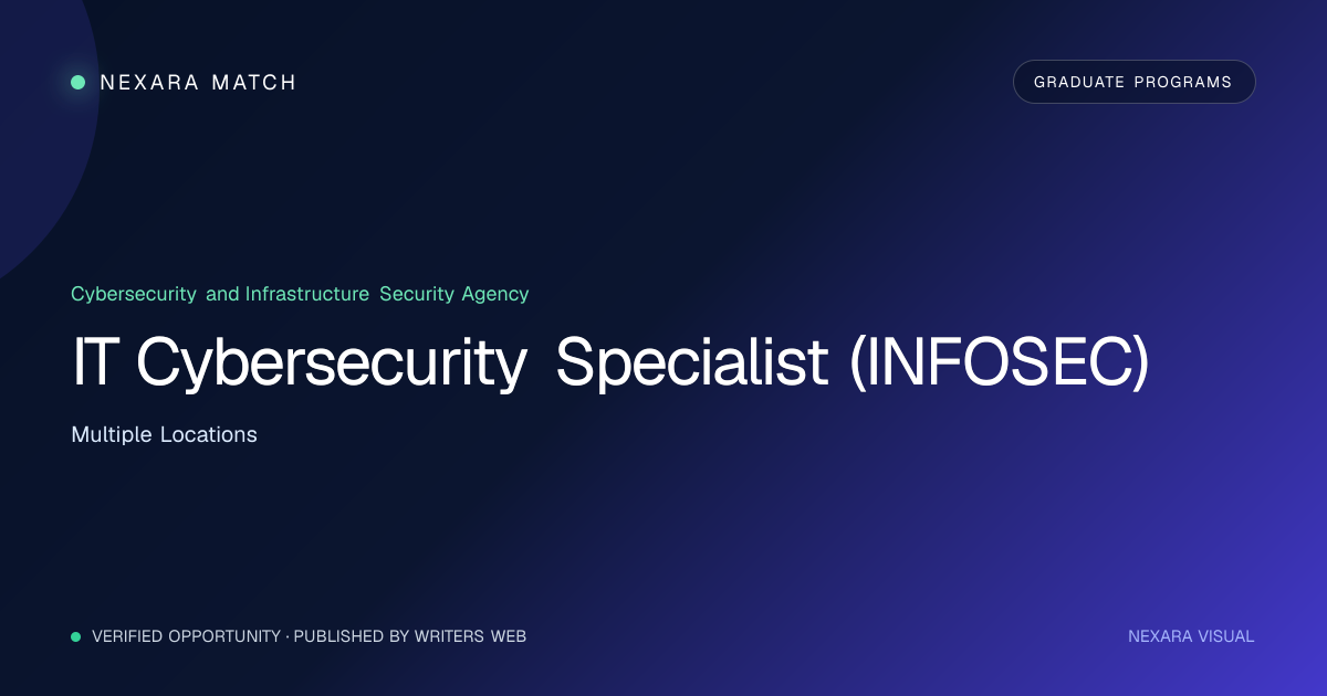 IT Cybersecurity Specialist (INFOSEC) NEXARA Match opportunity visual