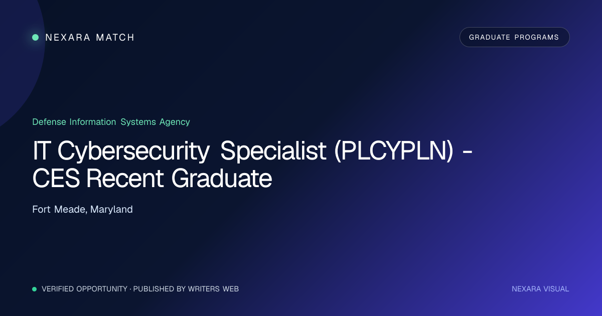 IT Cybersecurity Specialist (PLCYPLN) - CES Recent Graduate NEXARA Match opportunity visual
