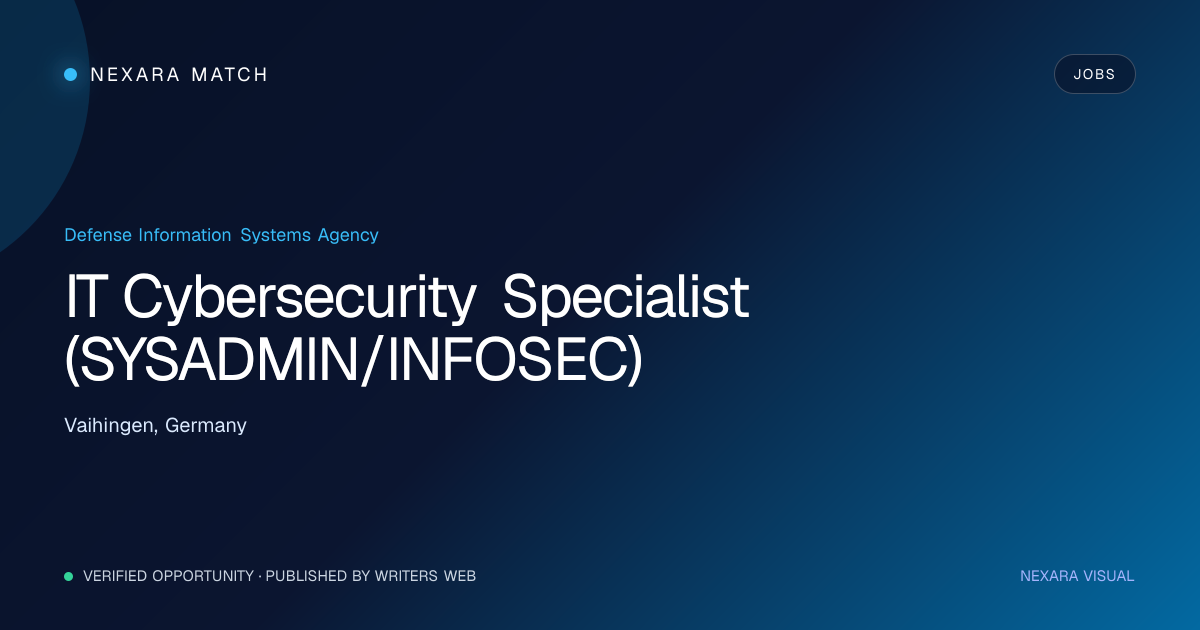 IT Cybersecurity Specialist (SYSADMIN/INFOSEC) NEXARA Match opportunity visual