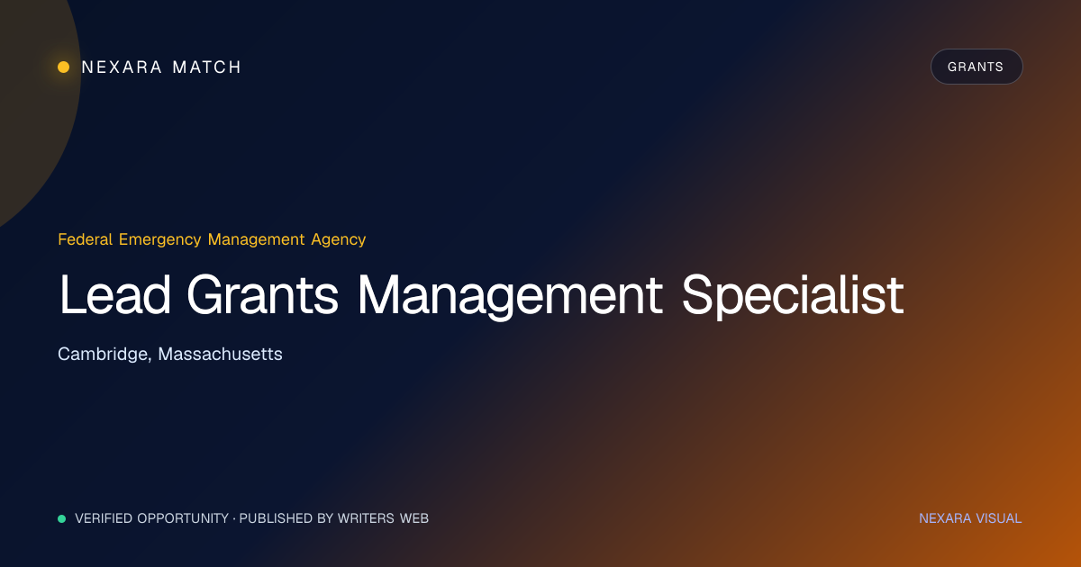 Lead Grants Management Specialist NEXARA Match opportunity visual