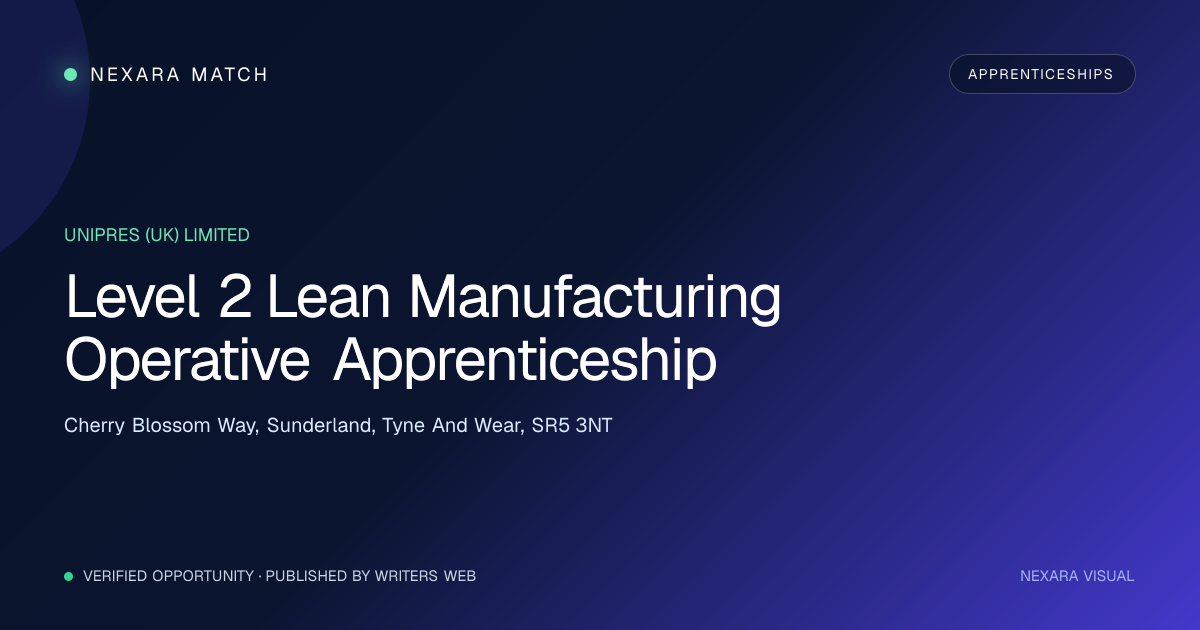 Level 2 Lean Manufacturing Operative Apprenticeship NEXARA Match opportunity visual