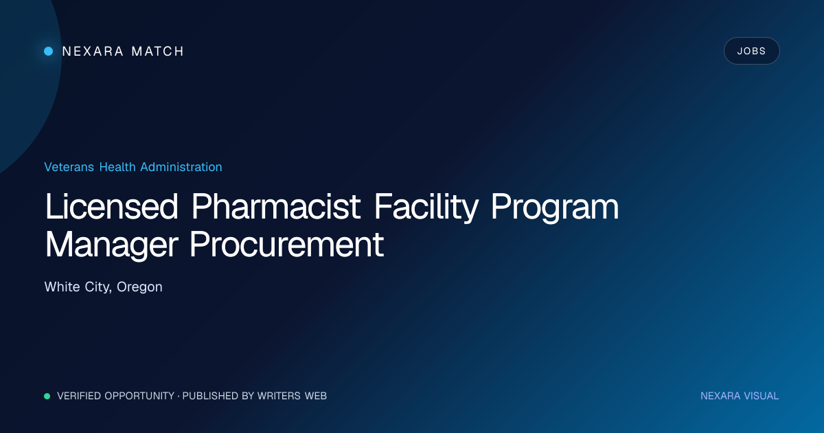 Licensed Pharmacist Facility Program Manager Procurement NEXARA Match opportunity visual