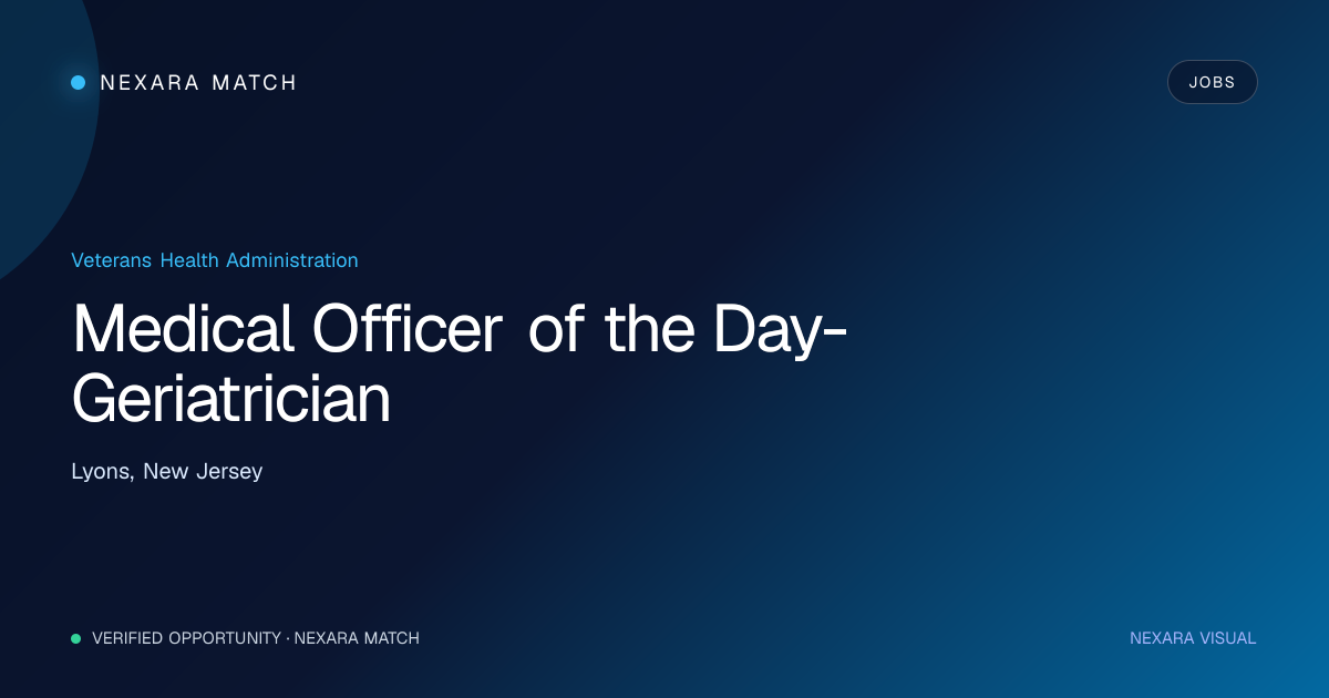Medical Officer of the Day-Geriatrician NEXARA Match opportunity visual