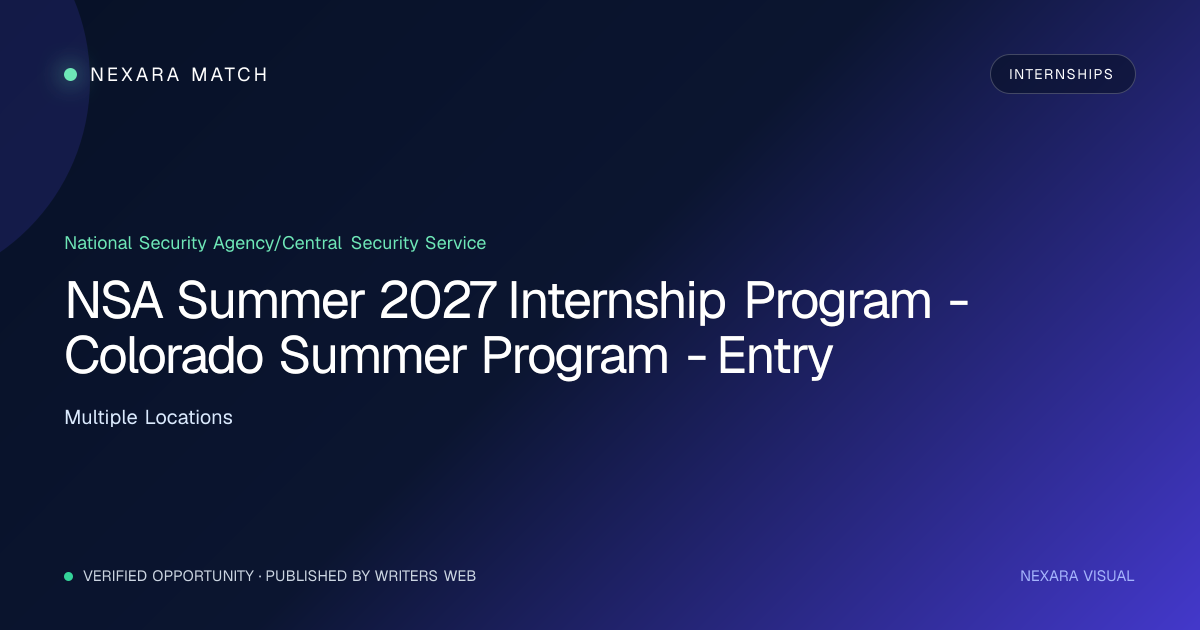 NSA Summer 2027 Internship Program - Colorado Summer Program - Entry NEXARA Match opportunity visual