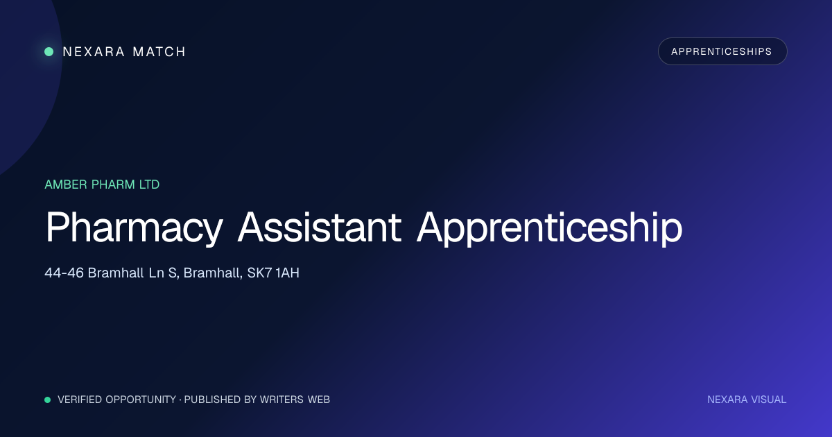 Pharmacy Assistant Apprenticeship NEXARA Match opportunity visual