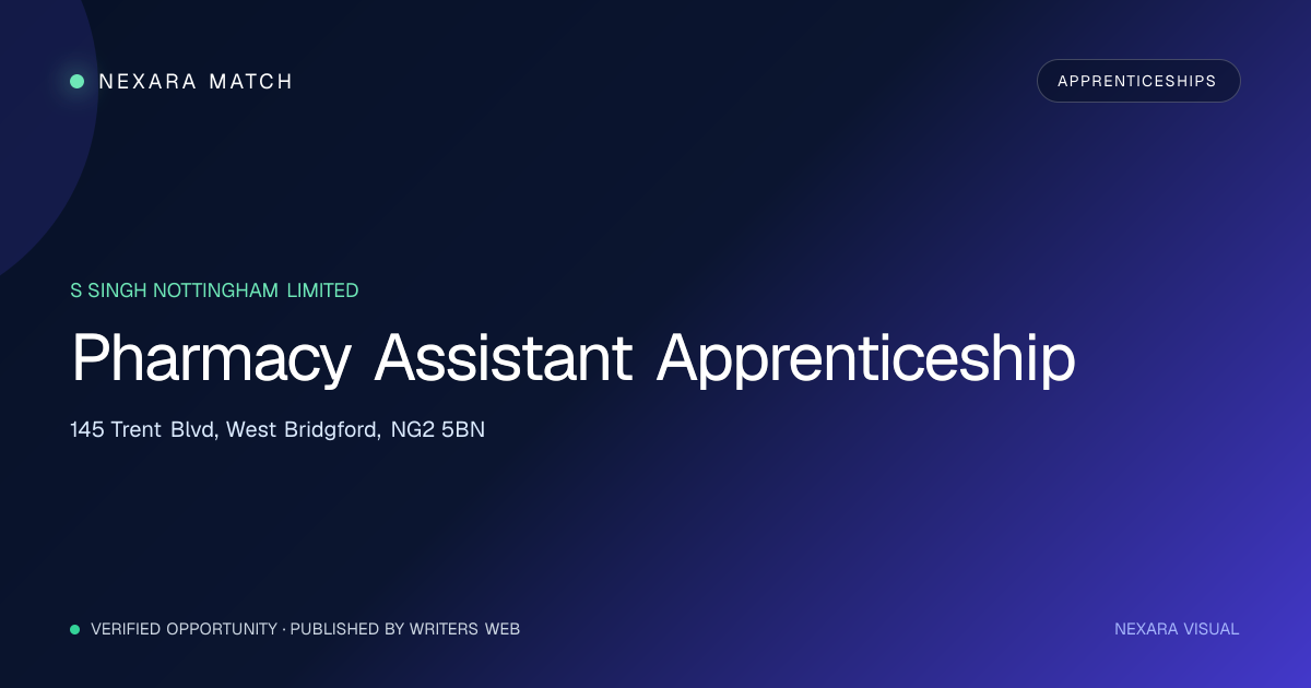Pharmacy Assistant Apprenticeship NEXARA Match opportunity visual