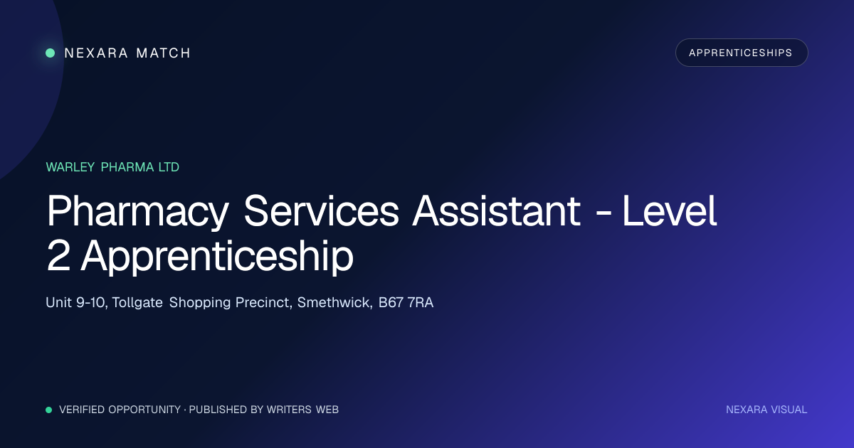 Pharmacy Services Assistant - Level 2 Apprenticeship NEXARA Match opportunity visual