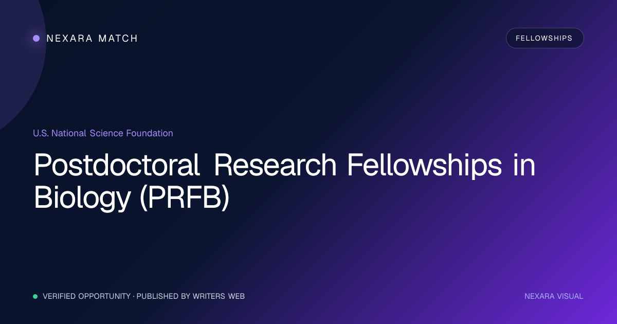 Postdoctoral Research Fellowships in Biology (PRFB) NEXARA Match opportunity visual