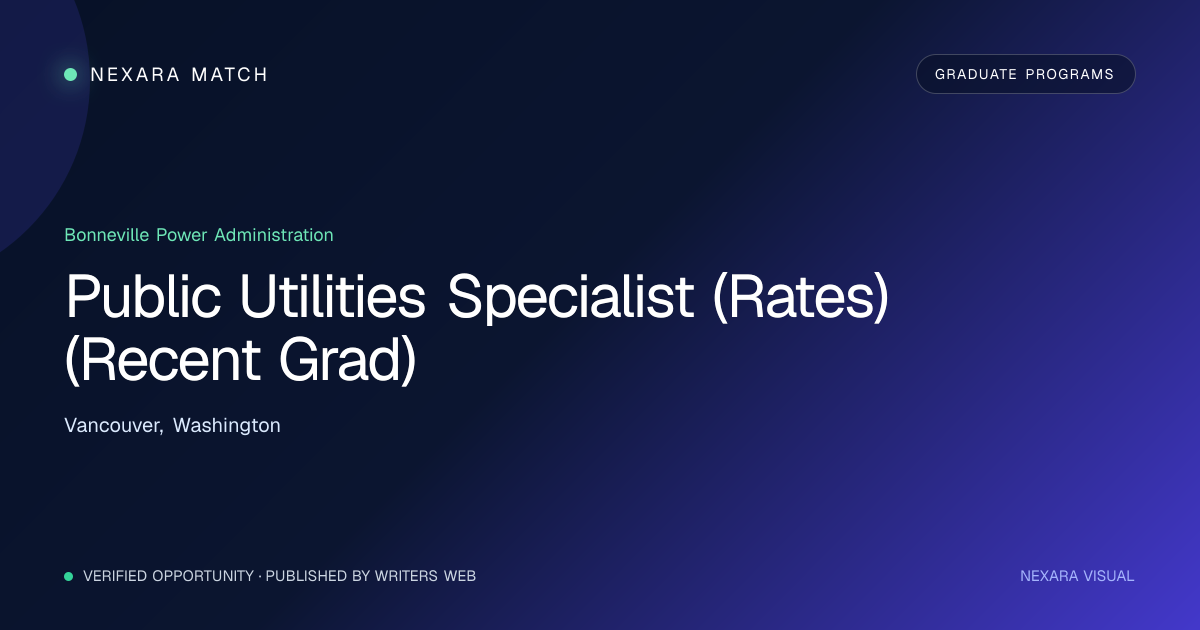 Public Utilities Specialist (Rates) (Recent Grad) NEXARA Match opportunity visual