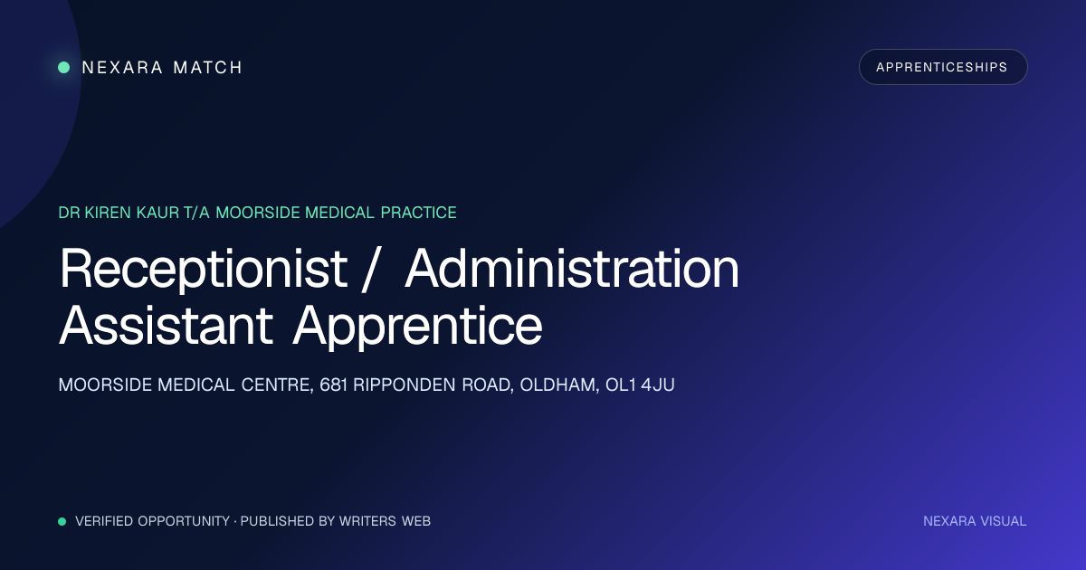 Receptionist / Administration Assistant Apprentice NEXARA Match opportunity visual