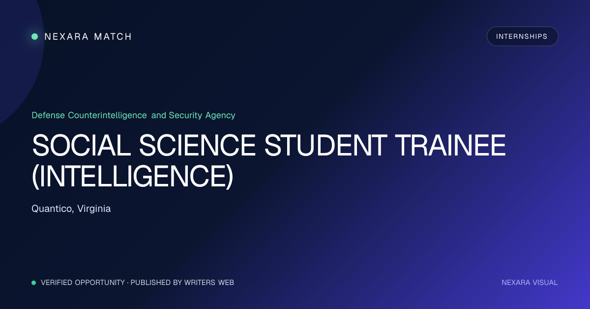 SOCIAL SCIENCE STUDENT TRAINEE (INTELLIGENCE) NEXARA Match opportunity visual
