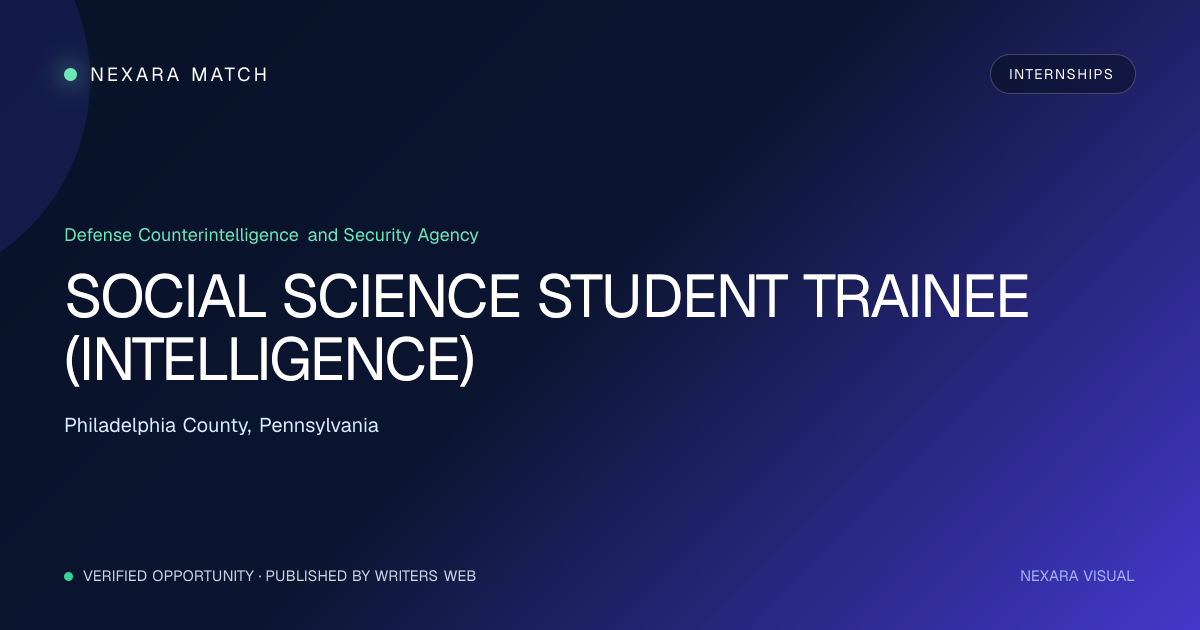 SOCIAL SCIENCE STUDENT TRAINEE (INTELLIGENCE) NEXARA Match opportunity visual