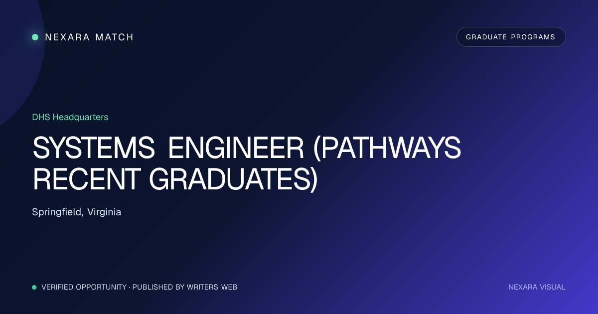 SYSTEMS ENGINEER (PATHWAYS RECENT GRADUATES) NEXARA Match opportunity visual