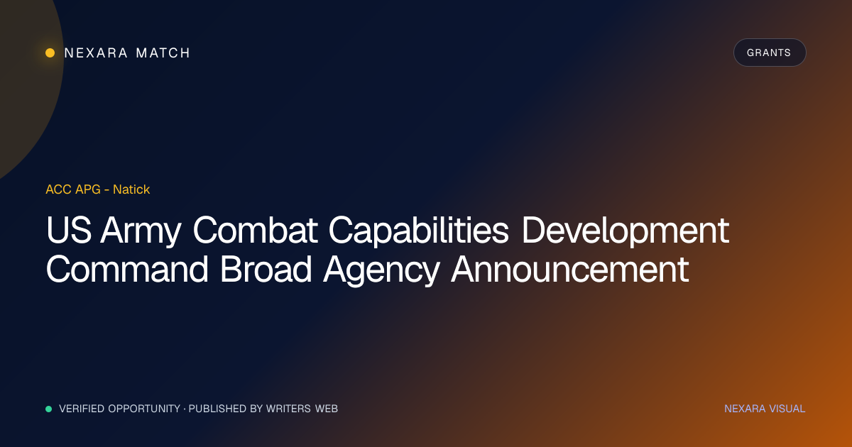US Army Combat Capabilities Development Command Broad Agency Announcement NEXARA Match opportunity visual